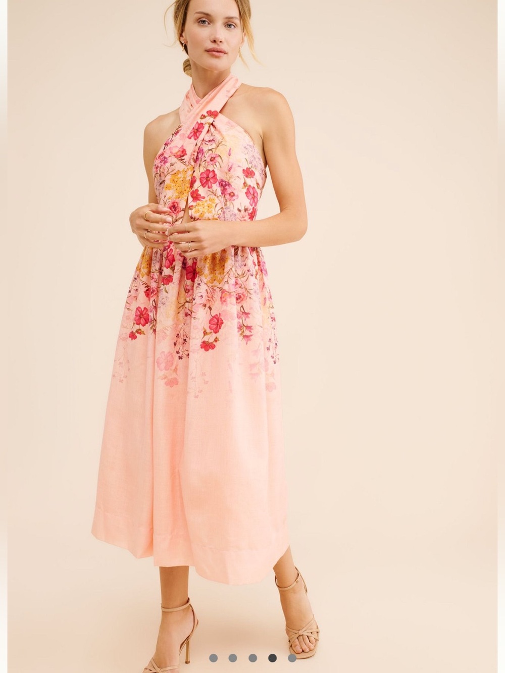 Let Me Be Florentine Halter Midi Dress M FLORAL Anthropologie Peach like color - Picture 2 of 8